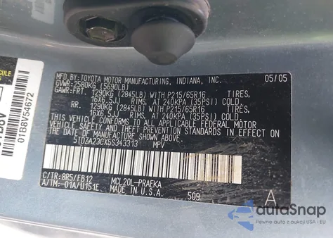 2005 Toyota Sienna Le из США, поврежденный, VIN 5TDZA23CX5S343313